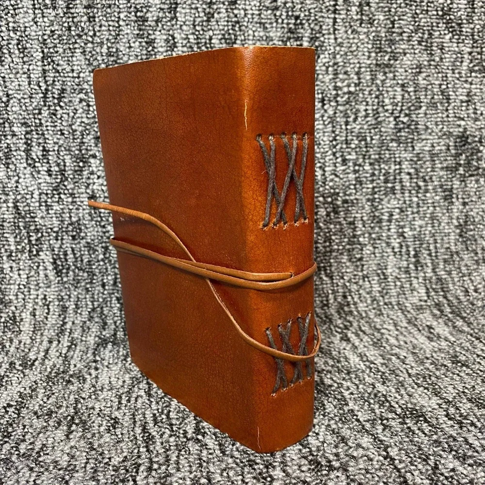 VTG Handmade Leather Bound Journal Notebook Blank Sketchbook Wrap Tie Stitch